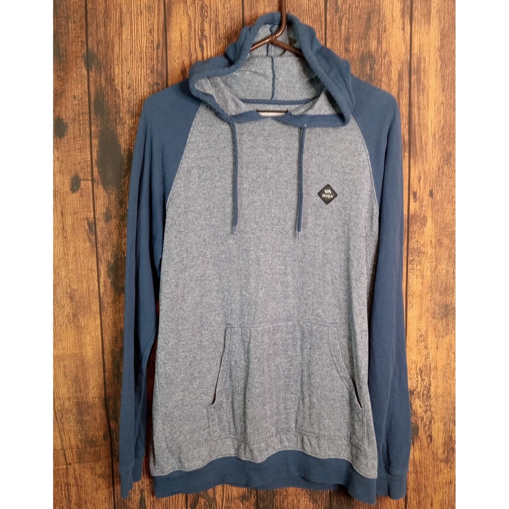 RVCA‎ Mens Regular Fit Hoodie Blue Grey Raglan Pullover MD913MCY Size L